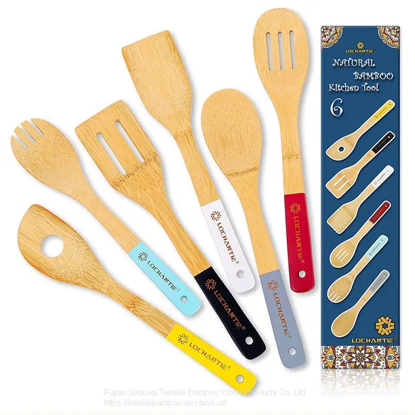 6pcs Colorful Bamboo Cooking Utensil Spatulas and Spoons Totally Bamboo From China Twinkle Bamoo