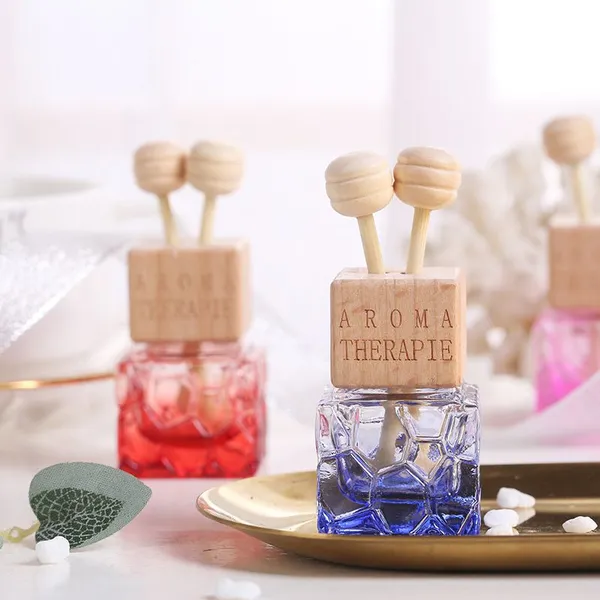 Hot selling square shape 10ml empty colored car perfume diffuser bottle with clip