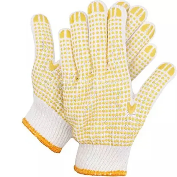 Anti Slip 7Gauge White Polycotton Liner PVC Dotted Work Gloves photo-2