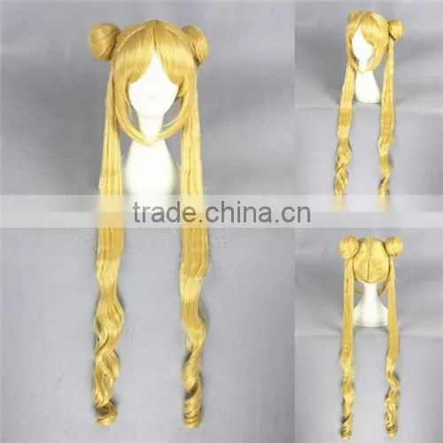 High Quality100cm Long Curly Sailor Moon Wig Blonde Synthetic Cosplay Wig Anime Cosplay Costume Hair Wig Party Wig photo-2
