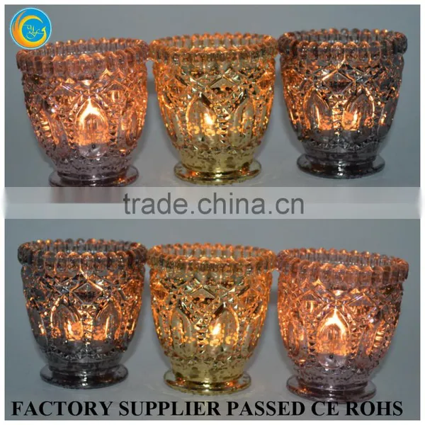 Embossed Design Colored Glass Candle Holder Popular photo-4