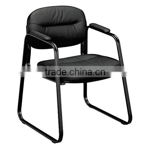 Soft Thread Leather Guest Chair With Fixed Arms for Office or Computer Desk, Black