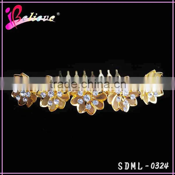 2015 New Popular 24k Gold Foil Flower Hair Accessories,crystal Diamond Gold Flower Jewelry Hair Comb photo-3