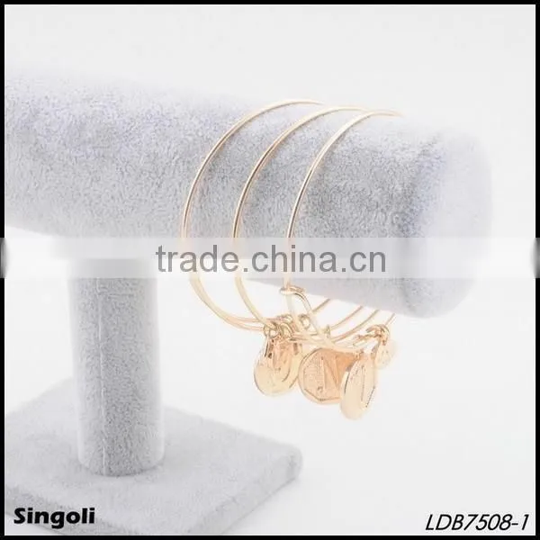 Initial Letter Gold Adjustable Bangle Bracelet photo-2