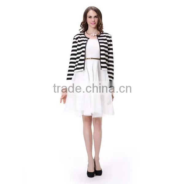 2016 Spring Black And White Strip Women Coat photo-2
