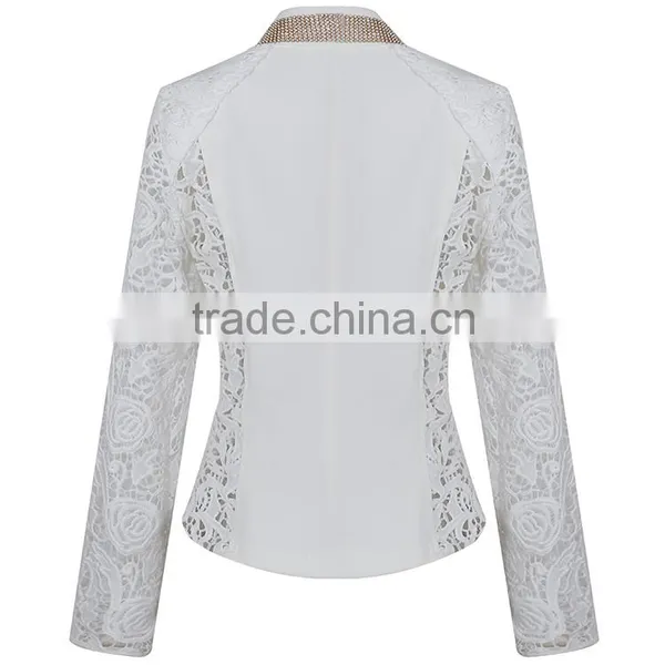 Wholesale China Clothes Factory White Woven Lace Formal Ladies Blazer Designs photo-3