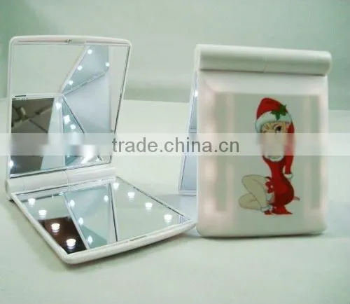 Plastic Makeup Mirror With Led Lights / Lighting Pocket Led Makeup Mirror / Square Compact Led Mirror Light photo-4