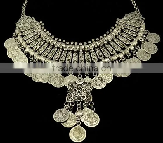 Bohemian Vintage Chunky Punk Tribal Antique Coins Tassels Choker Necklace photo-2