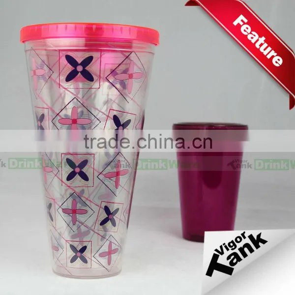 Double Wall Large Plastic Cup With Lid 32 oz Clear Plastic Cup