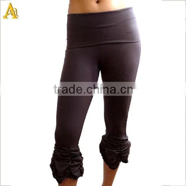 Yoga Capri Pants, Cropped and Ruched Leg With Fold Over Waistband - YOGINI CAPRIS - Bloomers, Dancewear