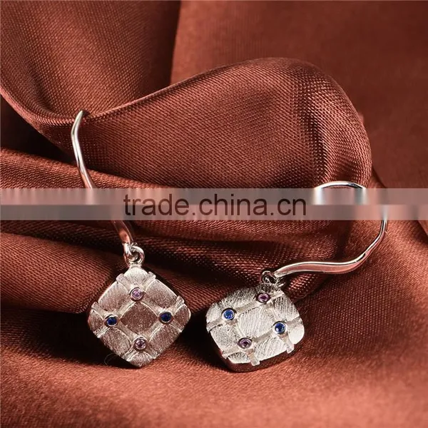 Cheap Made In China Piercing Square Spinel And Ruby Silver Earrings photo-2