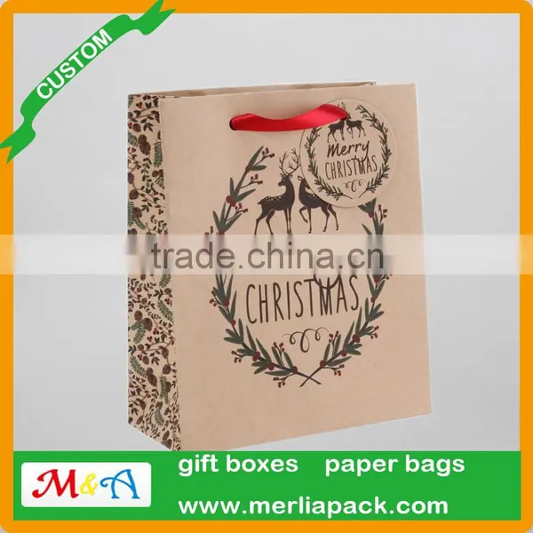 Kraft Paper Bag Winter Evergreen Christmas Trees Natural Brown Luxury Gift Large Bags photo-2