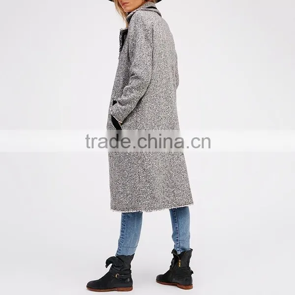 Autumn Fashion Jackets and Coats Herringbone Woman Long Casual Overcoat photo-3