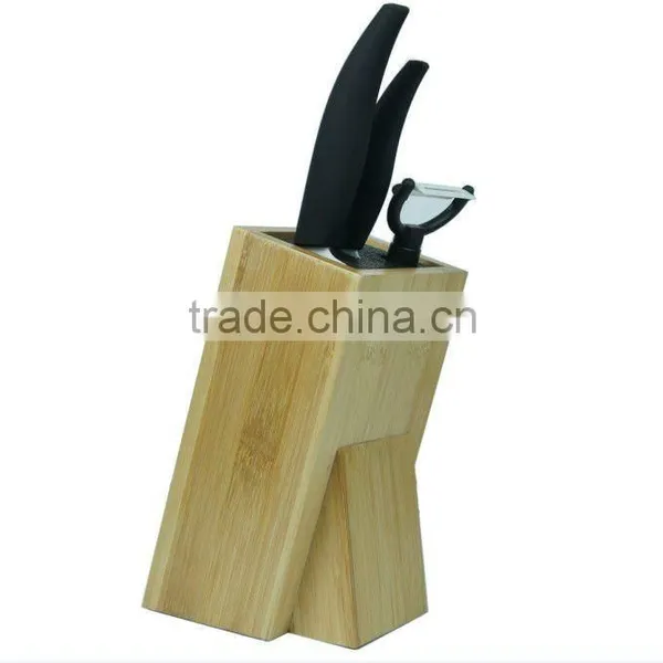 3pc Ceramic Knife Set With Universal Knife Holder/bamboo Knife Block