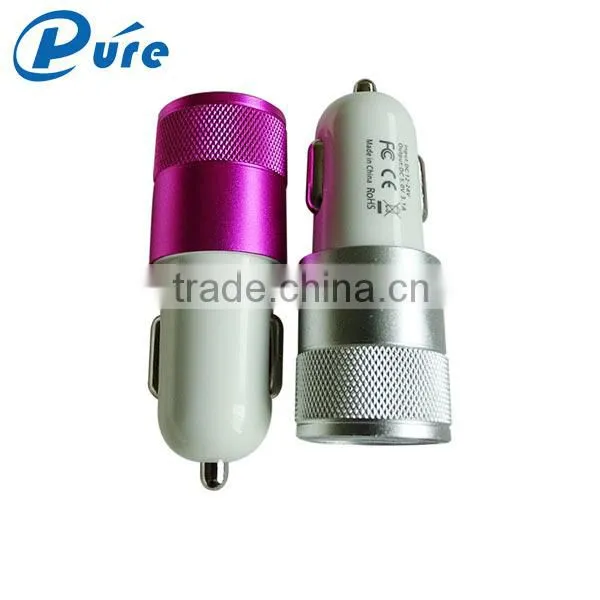 5V 2.1A Aluminum/ABS Material Bullet 2 Port Smart USB Car Charger For Iphone 5/6 and Samsung photo-5
