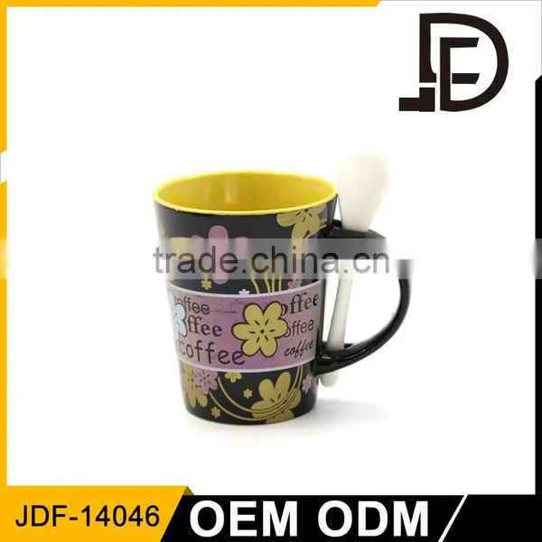Drinkware Ceramic Mug With Spoon, Cheap Ceramic Mugs, Paintable Ceramics Mug