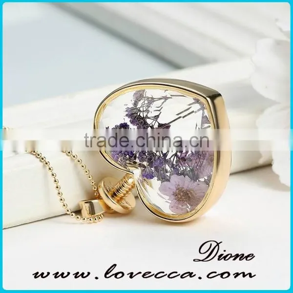 Women Heart Shape Glass Terrarium Necklace With Real Dried Flowers photo-2