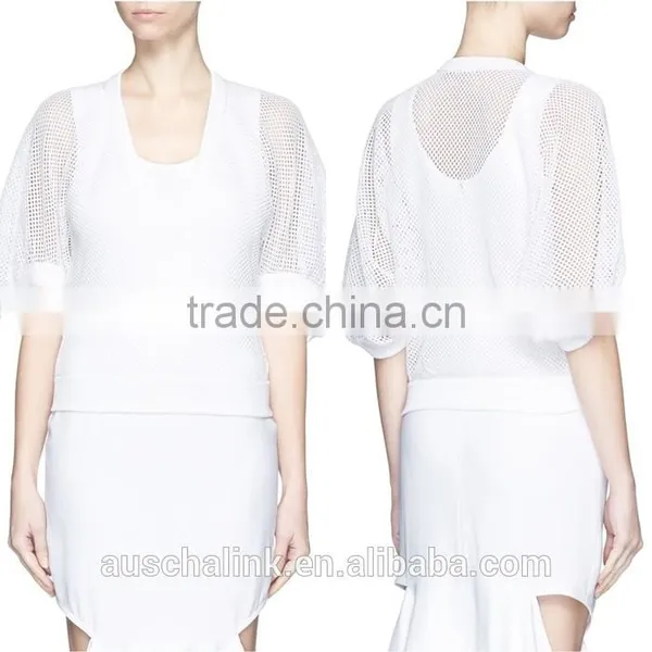 Korea Style Fashion Design Lady Custom Bell Sleeve Mesh Knit Sweater photo-6