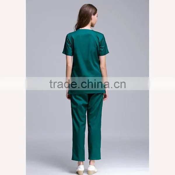 2016 New Arrival Women Short Sleeve Medical Scrub Uniforms Set Beauty Spa Working Clothes Two Plastic Buttons At Centre photo-4