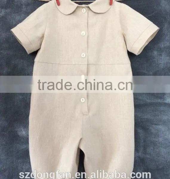 Boys Linen Romper Infant Baby Linen Jon Jon Shortall Toddler Baptism Outfit photo-3
