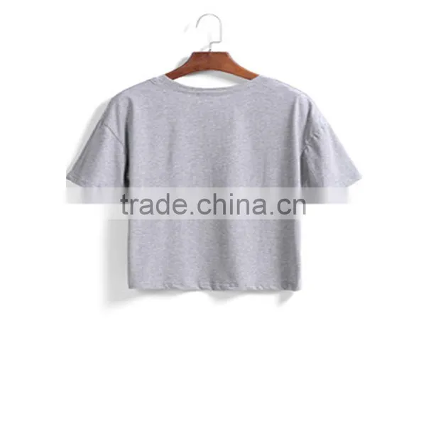China Supplier Ladies T-shirt Short Sleeve Pure Color Grey Turtle Neck Tee for Ladies photo-2