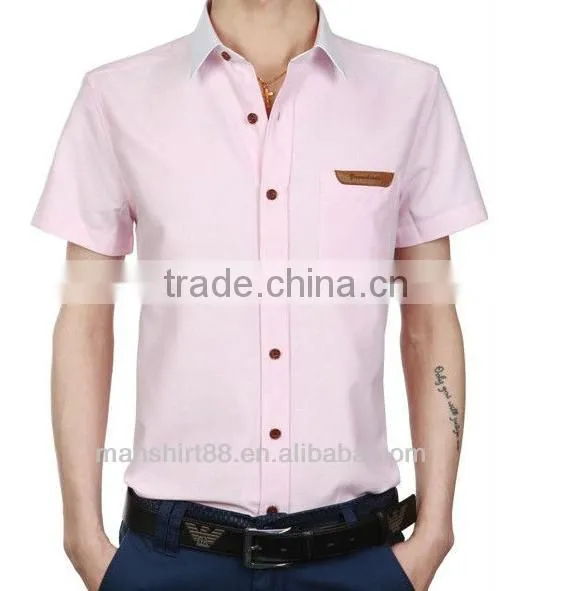 Mens Short Sleeve Leather Label Custom Oxford Shirt photo-4