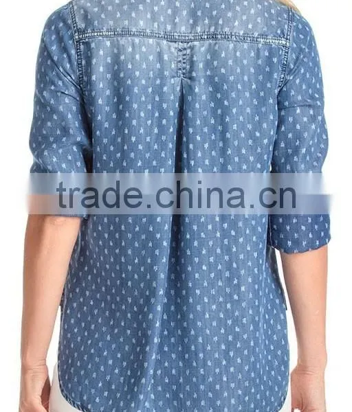 2015 Wholesale Girl Printed Shirt OEM Service Slim Fit New Fashion Famous Brand Latest Design photo-3