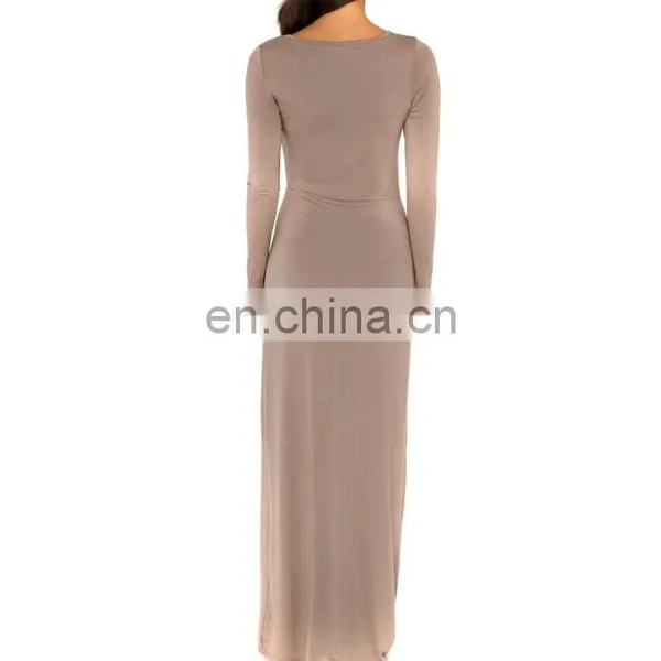 CHEFON Long Sleeve Jersey Brown Maxi Dress photo-4