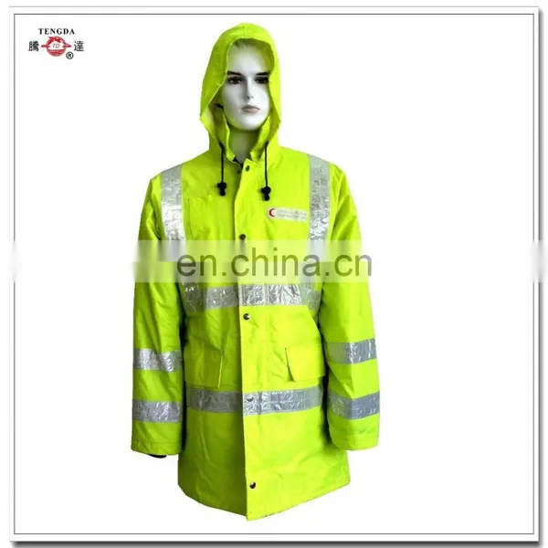 Oem Custom Reflective Fluorescent Yellow Keep Warm Oxford Rain Coat