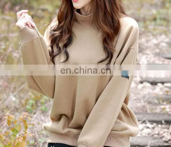 Clothing Women Spring Autumn Ladies Tops Loose Cotton Long Sleeve Batwing High Chimney Collar Velvet Sweatshirt for Women photo-3