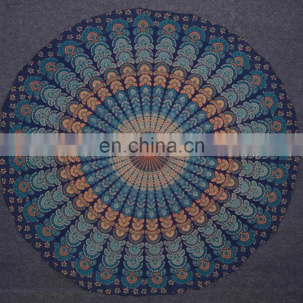 Blue Color 100% Cotton Peacock Mandala Queen Size Wall Hanging Indian Tapestry photo-2