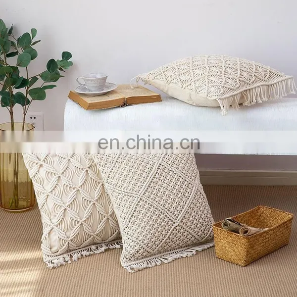 Bohemian Home Decorative Hand Crocheted Pillow Case Handmade Macrame Pillow Cushion Cover photo-6