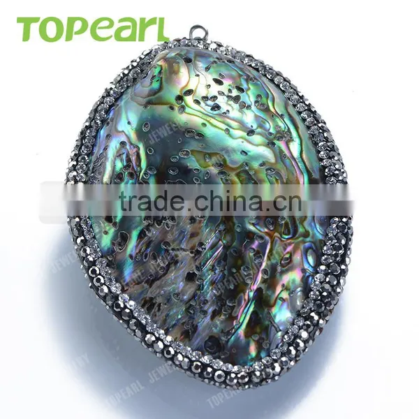 Topearl Jewelry New Design Abalone Shell Pendant Rhinestones Clay Pave Neck Pendant SPD01 photo-3