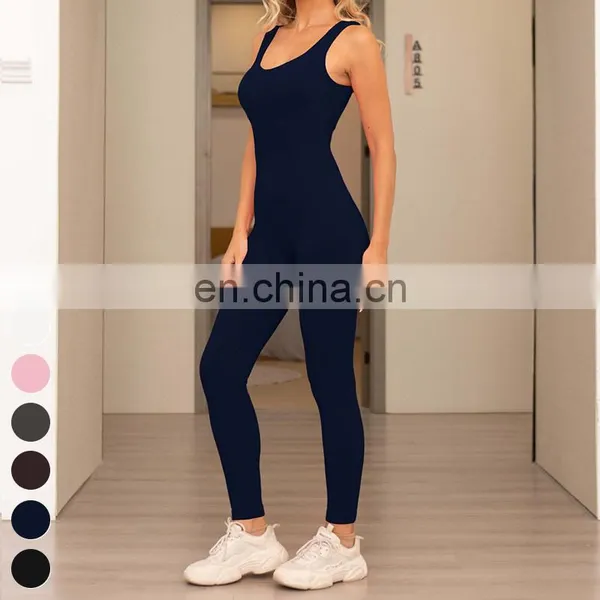 Big U Back Design Butt Lifting Jumpsuits Custom Workout Wear Gym Fitness Ribbed Bodysuit Women Seamless One Piece Yoga Jumpsuit photo-5