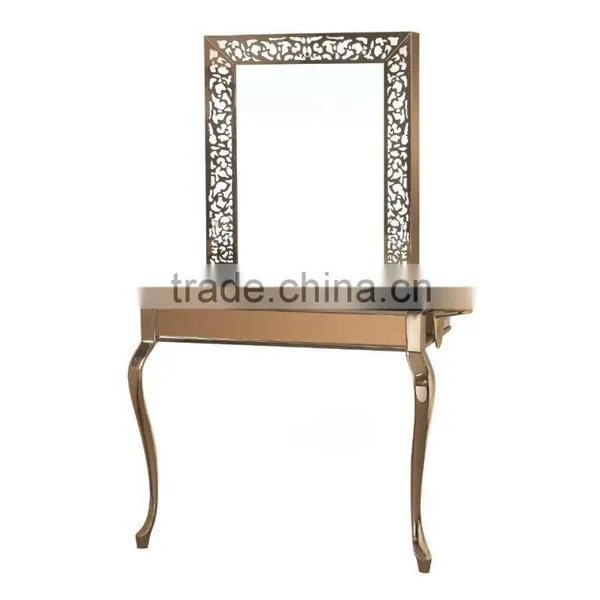 Beiqi Wholesale Price Golden Stainless Steel Mirror Station Wiht Led Light Decorative Barber Shop Mirror Salon Furniture photo-2