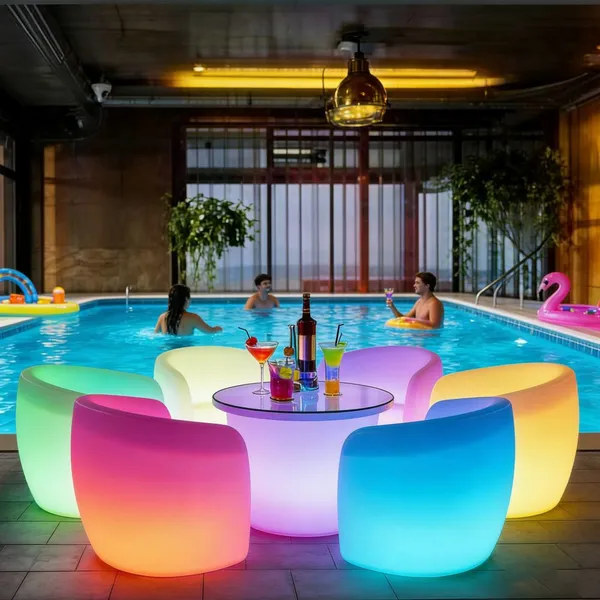 16 Colors Changing LED Illuminated Modern Plastic Swing Chair Garden Patio Furniture Half Moon Light Outdoor Restaurant Hotel photo-5
