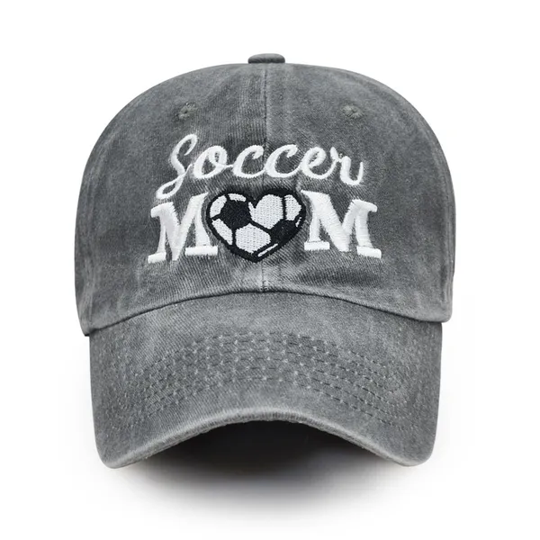 Sports Mom Lifestyle Soccer MOM Heart Graphic White Embroidery Washed Black 6 Panel Dad Cap photo-3