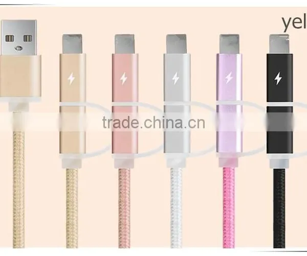 Dual Head Micro Usb & Ios Usb Braid Weave Data Cable for AUSU T45/Zenfone Zoom/2 Laser photo-3
