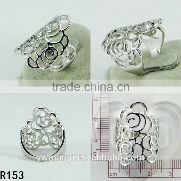 2016 The Very Good Quality Open Ring Women Vintage Water Sliver Rose Flower Ring Wholesale Brass Jewelry R0153 photo-2