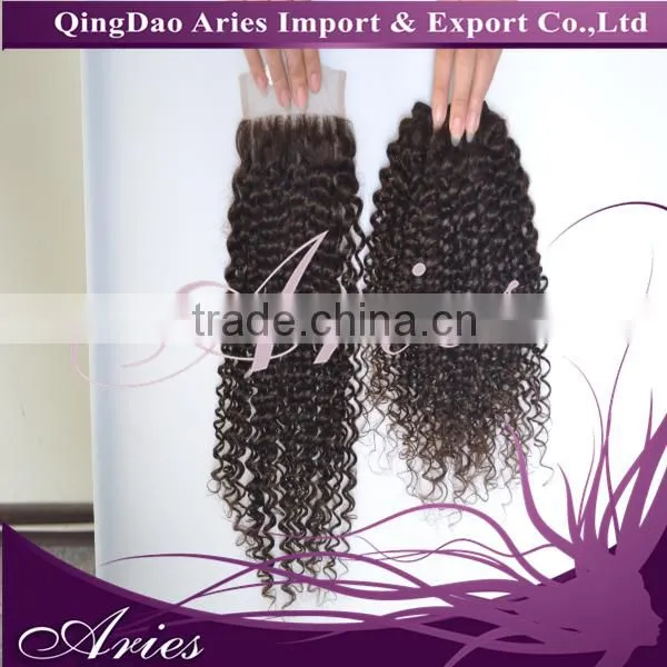 7A Brazilian Kinky Curly Lace Closure,100% Human Virgin Hair 4"x4" Lace Front Closure With Baby Hair Bleached Knots photo-2