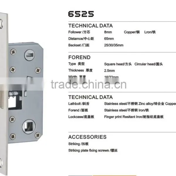 High Quality Stainless Steel Single Latch Small Lock Body 6530mm photo-3