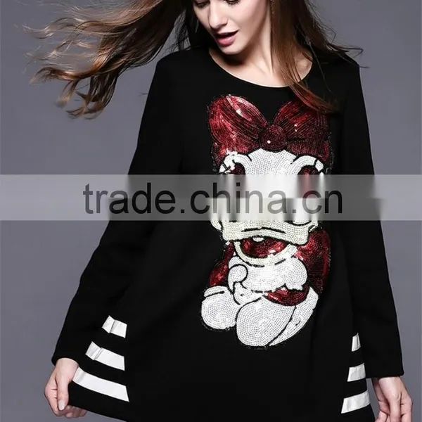 2016 Spring New Latest Fashion Design Plus Size Loose Style Long Sleeve Black Women Long Tops photo-2
