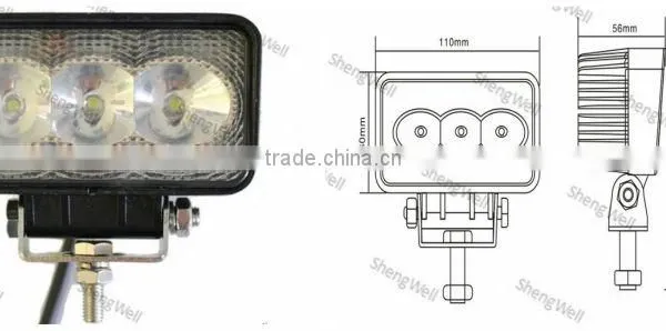3.5" 9--32V Rectangle 9w LED Work Light IP67 ShengWell Auto Factory Offroad Led Work Light 9w Led Trailer Work Light