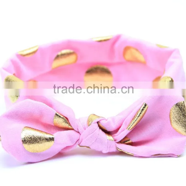 Gold Polka Dot Baby Headbands Big Bow Baby / Infant Top Knot Rabbit Ear Headbands For Babies photo-2