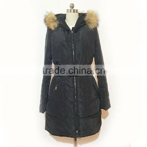 2016AW Garment Customized Woman's Fashion Long Overcoats Tie Belt Padded Fur Collar Parka Hooded Warm Outdoor Jacket