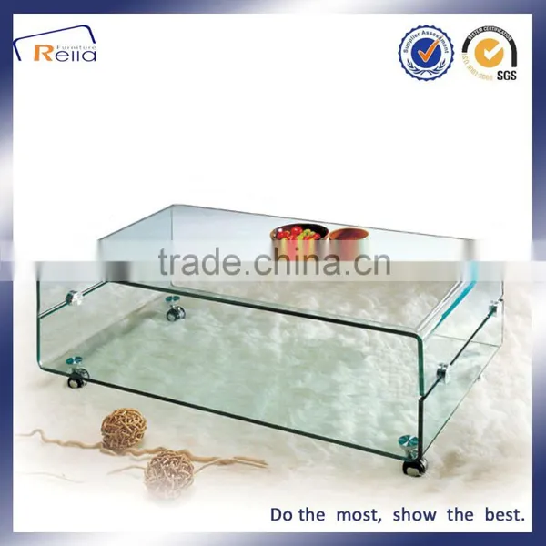 HOT BENDING SQUARE ART TEMPERED GLASS COFFEE TABLE WHEELS FUNKY CLASSIC TABLE photo-3