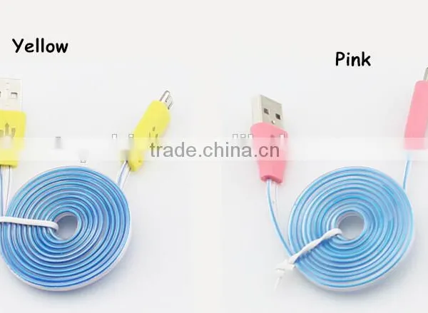 Mix Color Flashing Visible Luminous Smiling Face Micro USB Cable LED Glow Sync Data Charger Cables, Noodle Cables for Samsung photo-5