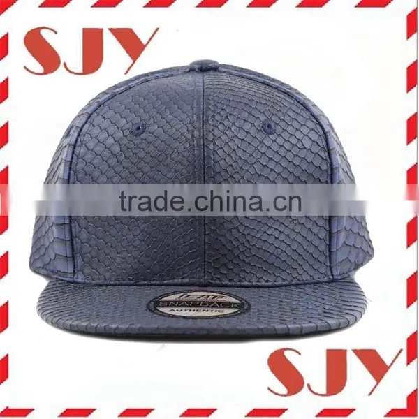 Blank Wholesale Flat Brim 6 Panel PU Leather Snapback Baseball Hat photo-3