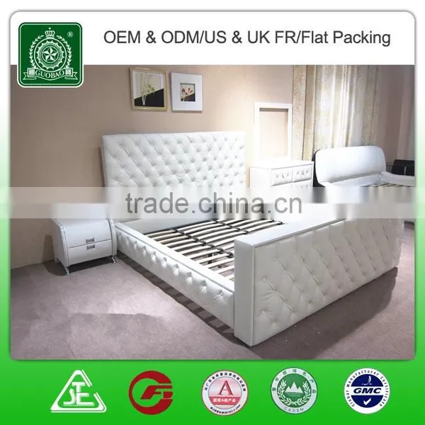 13073 Soft White Leather Bed With Button Headboard/latest Bonded Leather Bed Designs photo-2