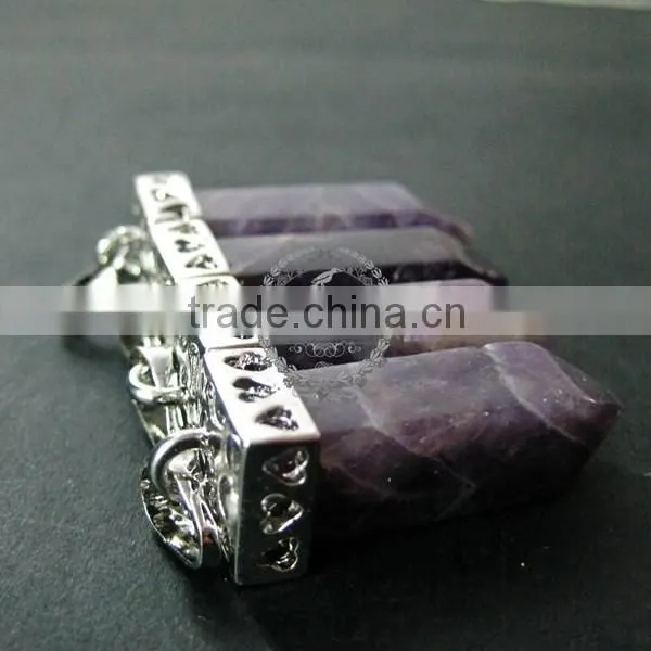 30x12mm Faceted Pillar Amethyst Stick Stone Pendant Charm Silver Bail DIY Jewelry Findings Supplies 1800137 photo-2